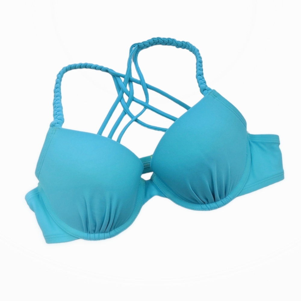 AERIE Bridget Braided Strappy Back Push Up Underwire Bikini Top Sz 34 C